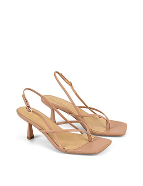 Women's almond tan leather strappy thong kitten heel