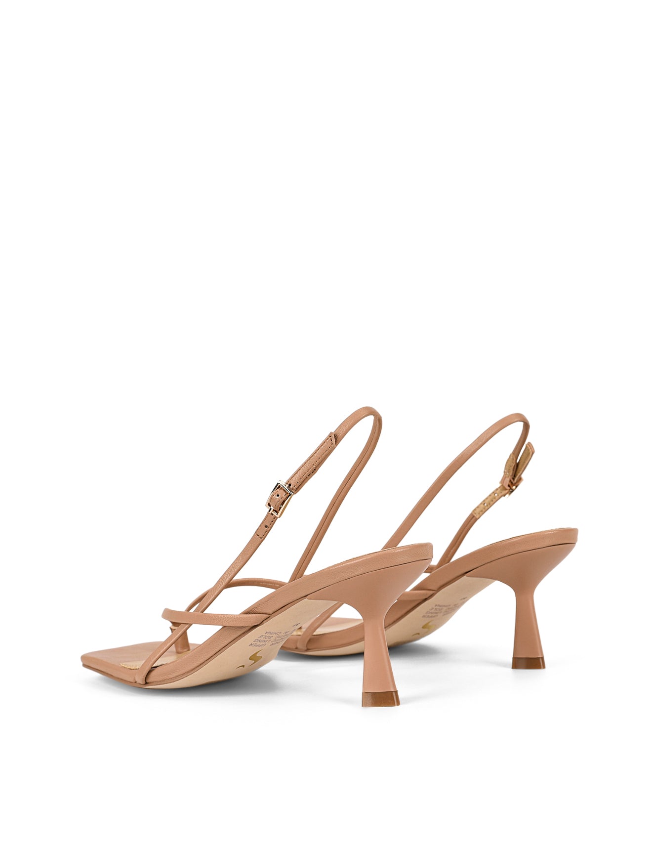 Women's almond tan leather strappy thong kitten heel
