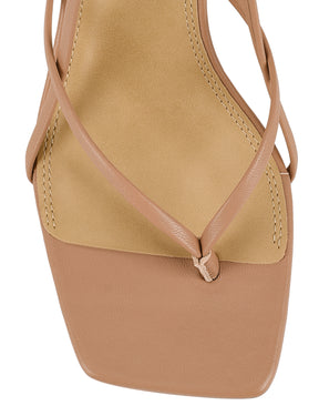 Women's almond tan leather strappy thong kitten heel