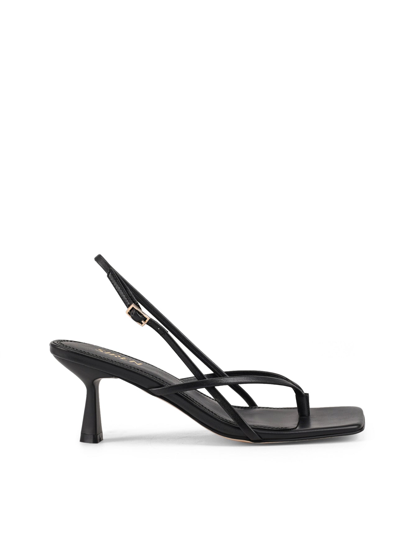 Women's black leather strappy thong kitten heel