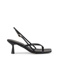 Women's black leather strappy thong kitten heel