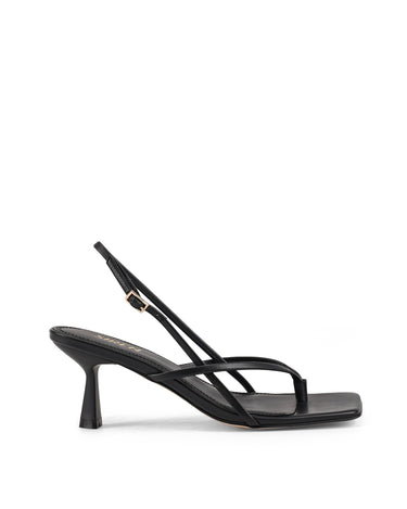 Women's black leather strappy thong kitten heel