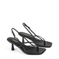 Women's black leather strappy thong kitten heel