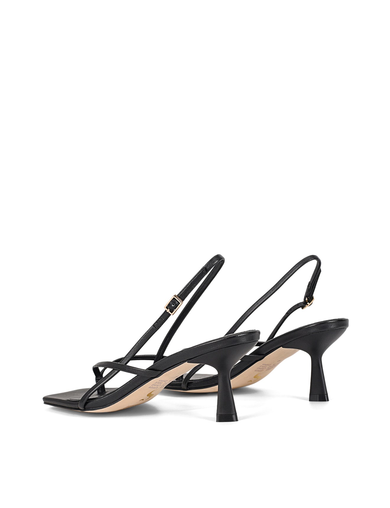 Women's black leather strappy thong kitten heel