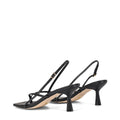 Women's black leather strappy thong kitten heel
