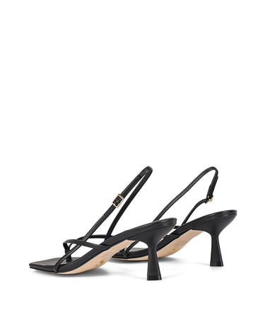 Women's black leather strappy thong kitten heel