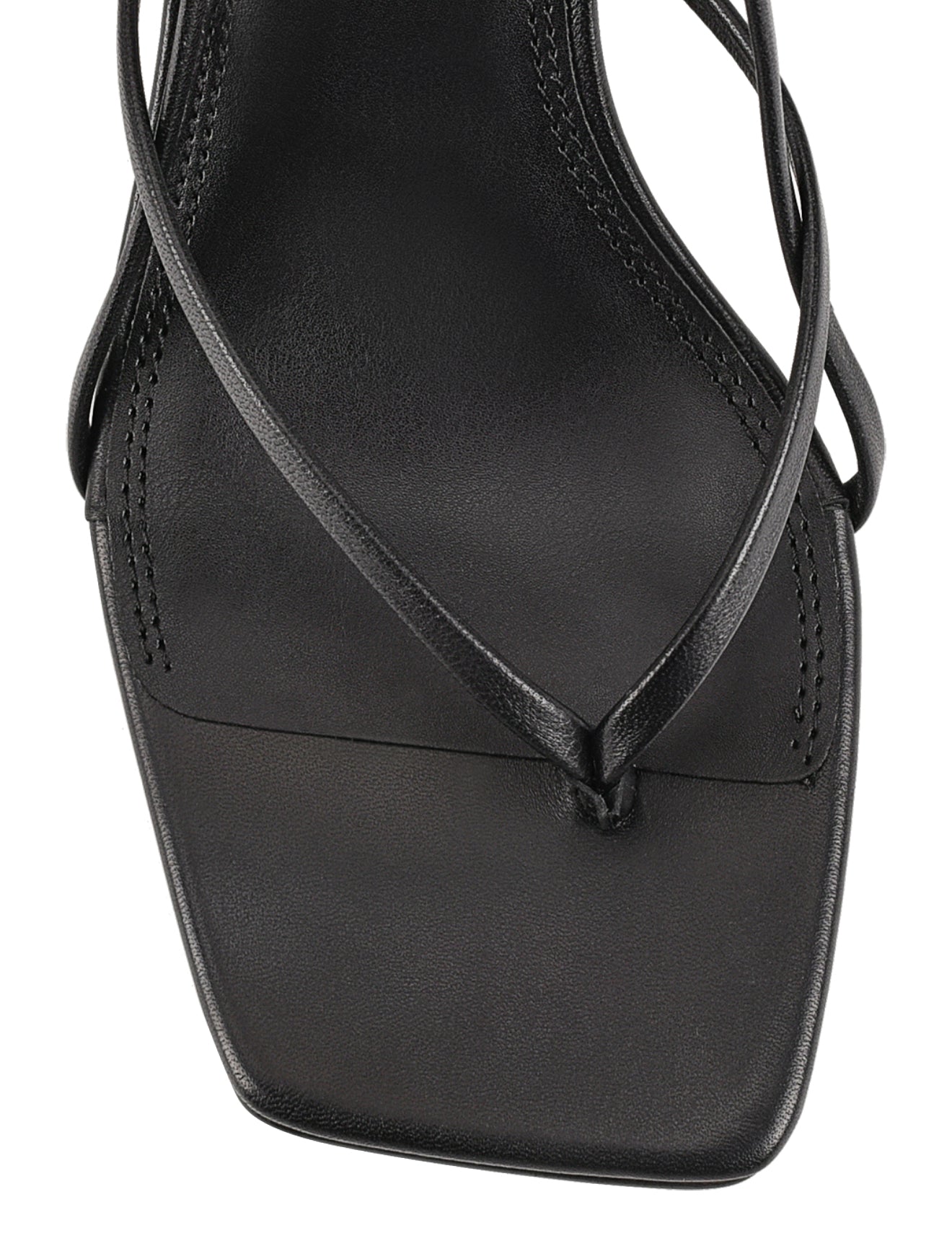 Women's black leather strappy thong kitten heel