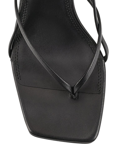 Women's black leather strappy thong kitten heel