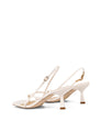 Women's white leather strappy thong kitten heel