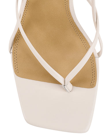 Women's white leather strappy thong kitten heel
