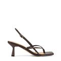 Women's chocolate brown leather thong kitten heel with square toe