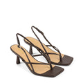 Women's chocolate brown leather thong kitten heel with square toe