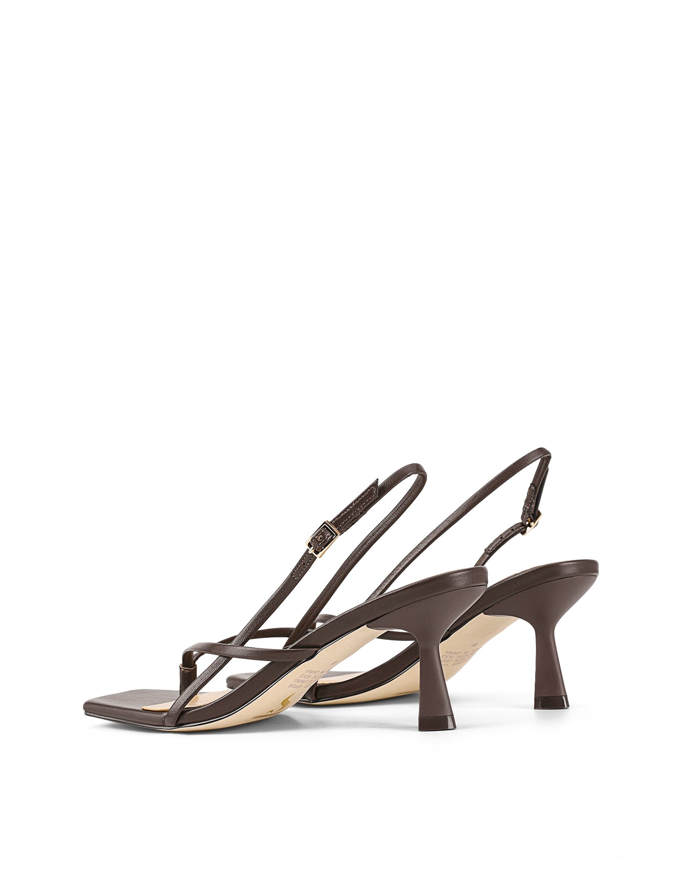 Women's chocolate brown leather thong kitten heel with square toe