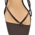 Women's chocolate brown leather thong kitten heel with square toe