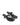 Women's heeled thong sandal with modern square toe, flared kitten heel finished in black leather