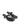 Women's heeled thong sandal with modern square toe, flared kitten heel finished in black leather