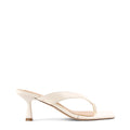Women's chalk white leather thong heeled sandal mule with square toe 