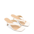 Women's chalk white leather thong heeled sandal mule with square toe 