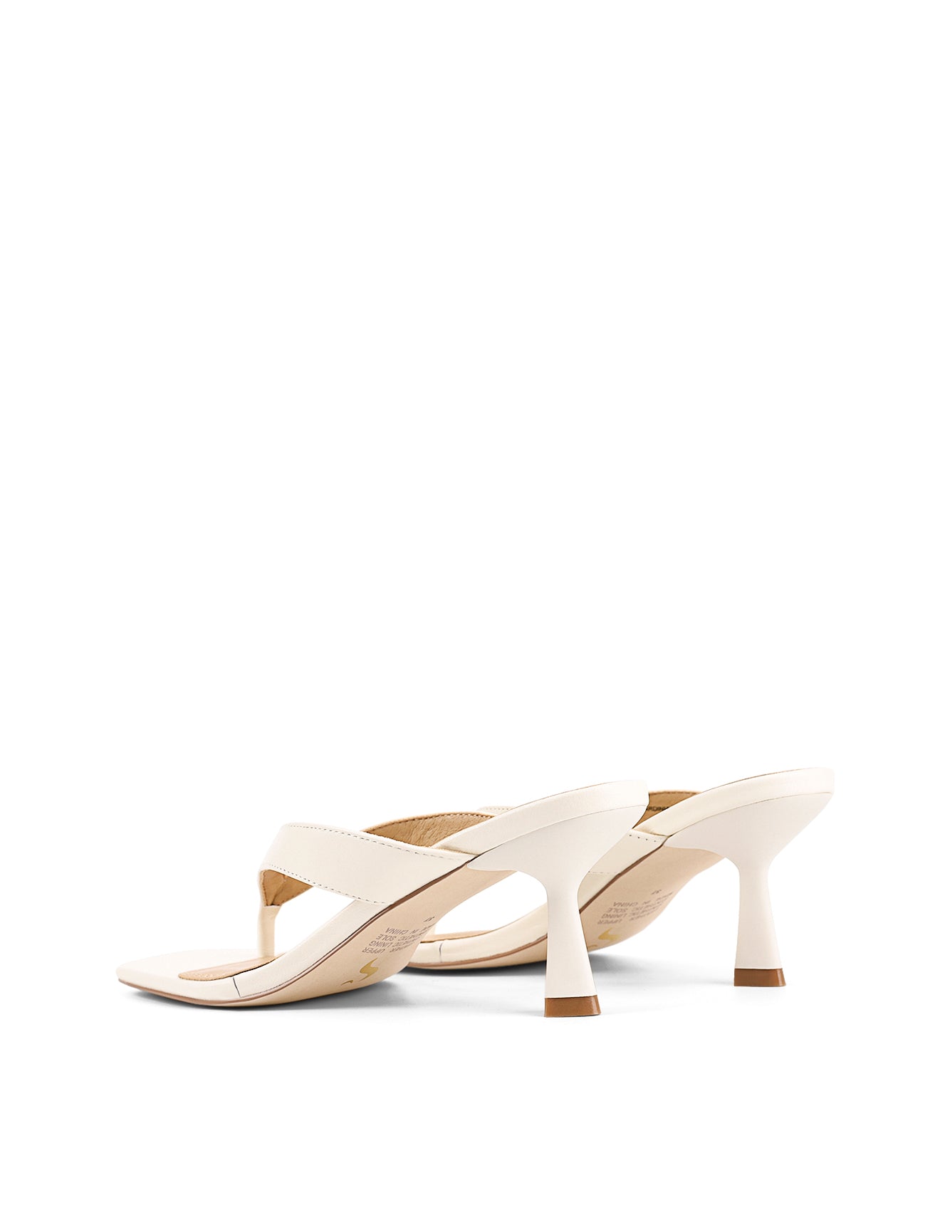 Women's chalk white leather thong heeled sandal mule with square toe 