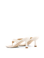 Women's chalk white leather thong heeled sandal mule with square toe 