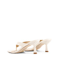 Women's chalk white leather thong heeled sandal mule with square toe 