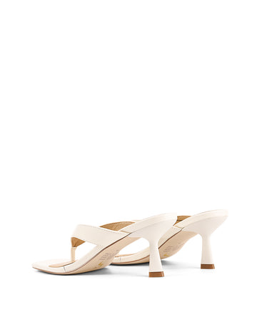 Women's chalk white leather thong heeled sandal mule with square toe 
