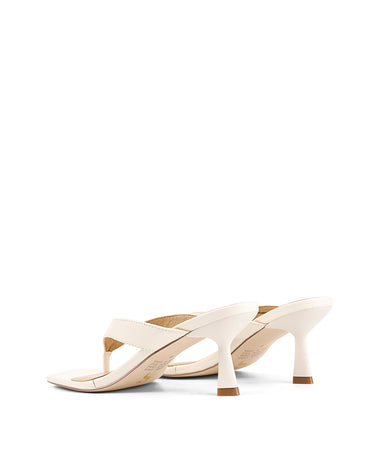 Women's chalk white leather thong heeled sandal mule with square toe 