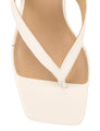 Women's chalk white leather thong heeled sandal mule with square toe 