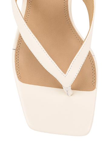 Women's chalk white leather thong heeled sandal mule with square toe 