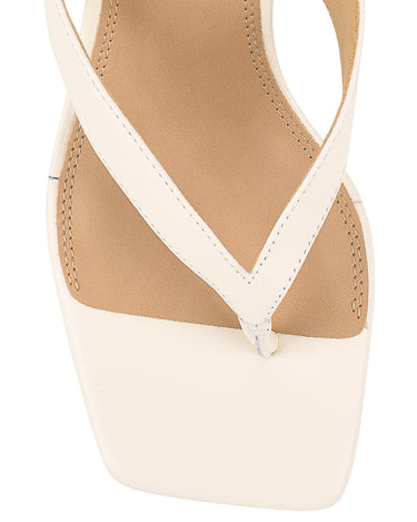 Women's chalk white leather thong heeled sandal mule with square toe 