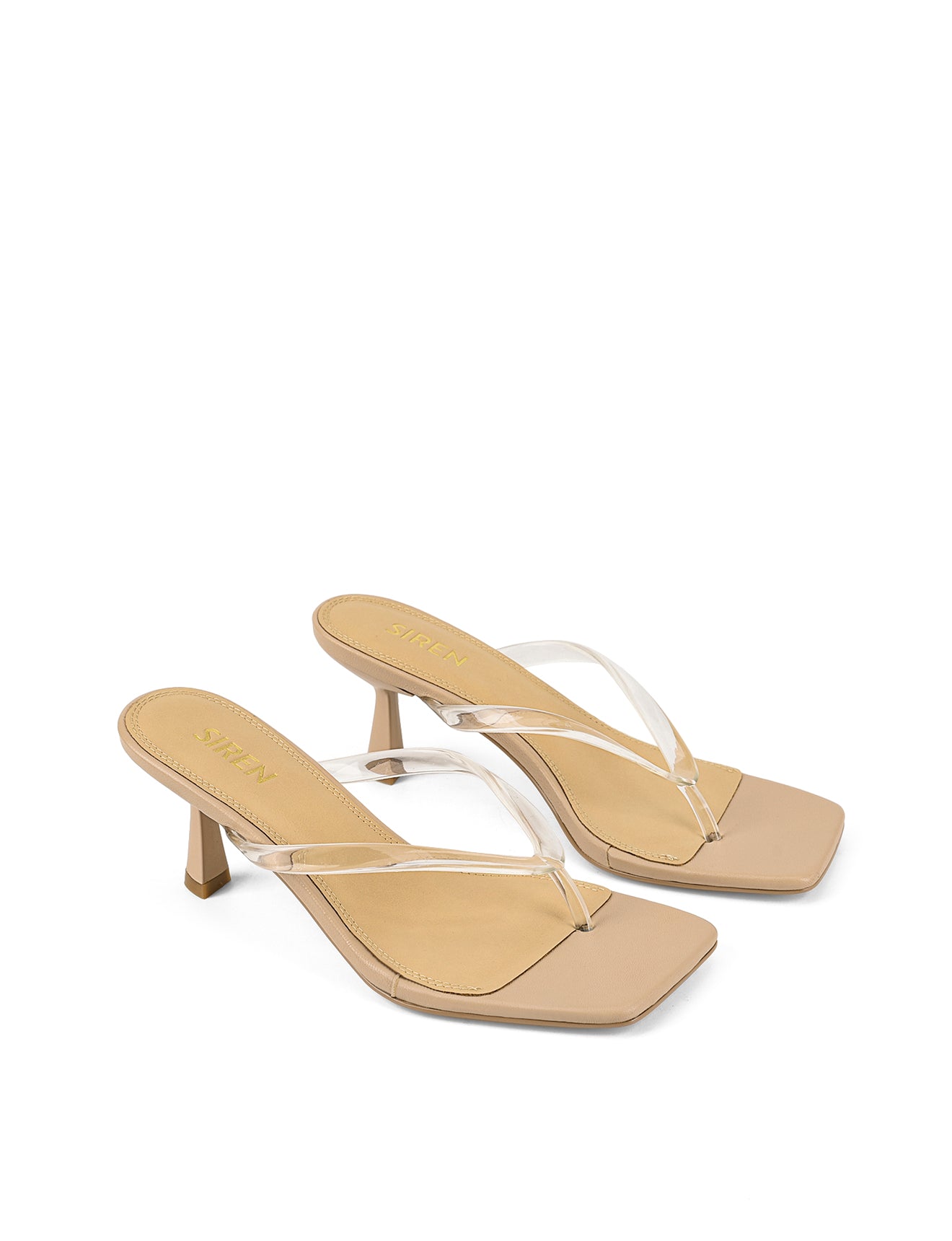 Women's heeled thong sandal with vinylite upper