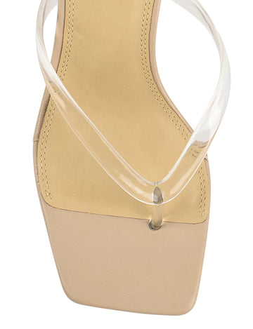 Women's heeled thong sandal with vinylite upper