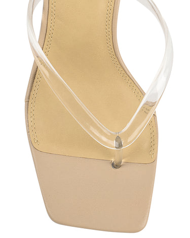 Women's heeled thong sandal with vinylite upper