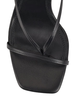 Women's black leather strappy thong heels with stiletto heel