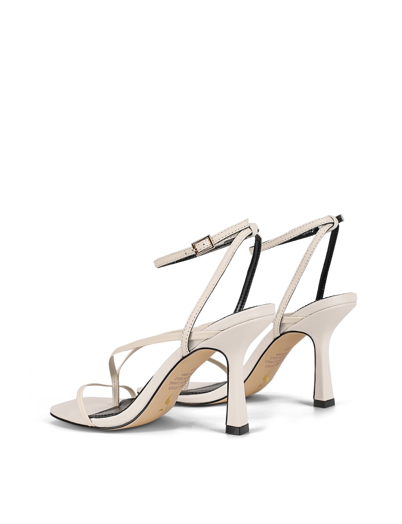 Women's white leather strappy thong heels with stiletto heel