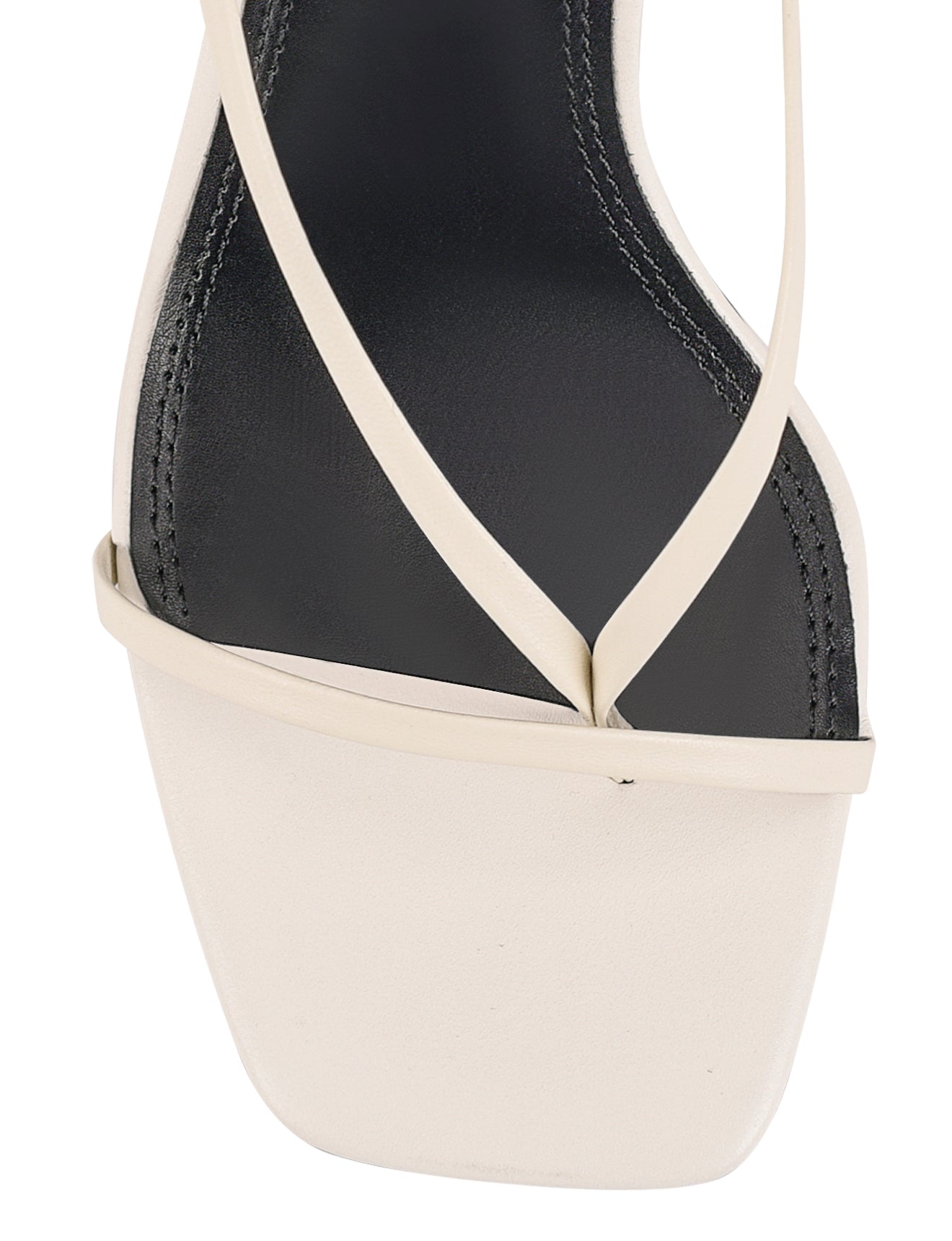 Women's white leather strappy thong heels with stiletto heel
