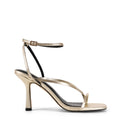 Women's gold leather strappy thong heels with stiletto heel
