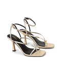 Women's gold leather strappy thong heels with stiletto heel
