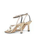 Women's gold leather strappy thong heels with stiletto heel