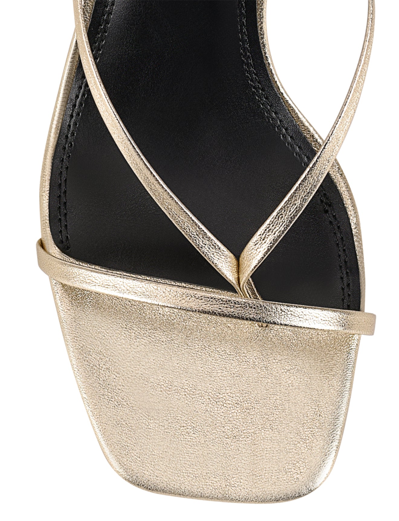 Women's gold leather strappy thong heels with stiletto heel