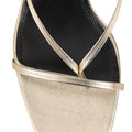 Women's gold leather strappy thong heels with stiletto heel