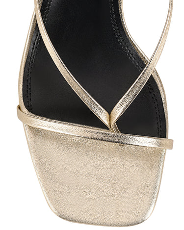 Women's gold leather strappy thong heels with stiletto heel
