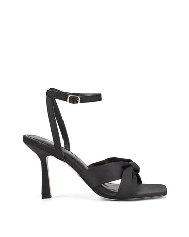 Women's black satin strappy stiletto heel