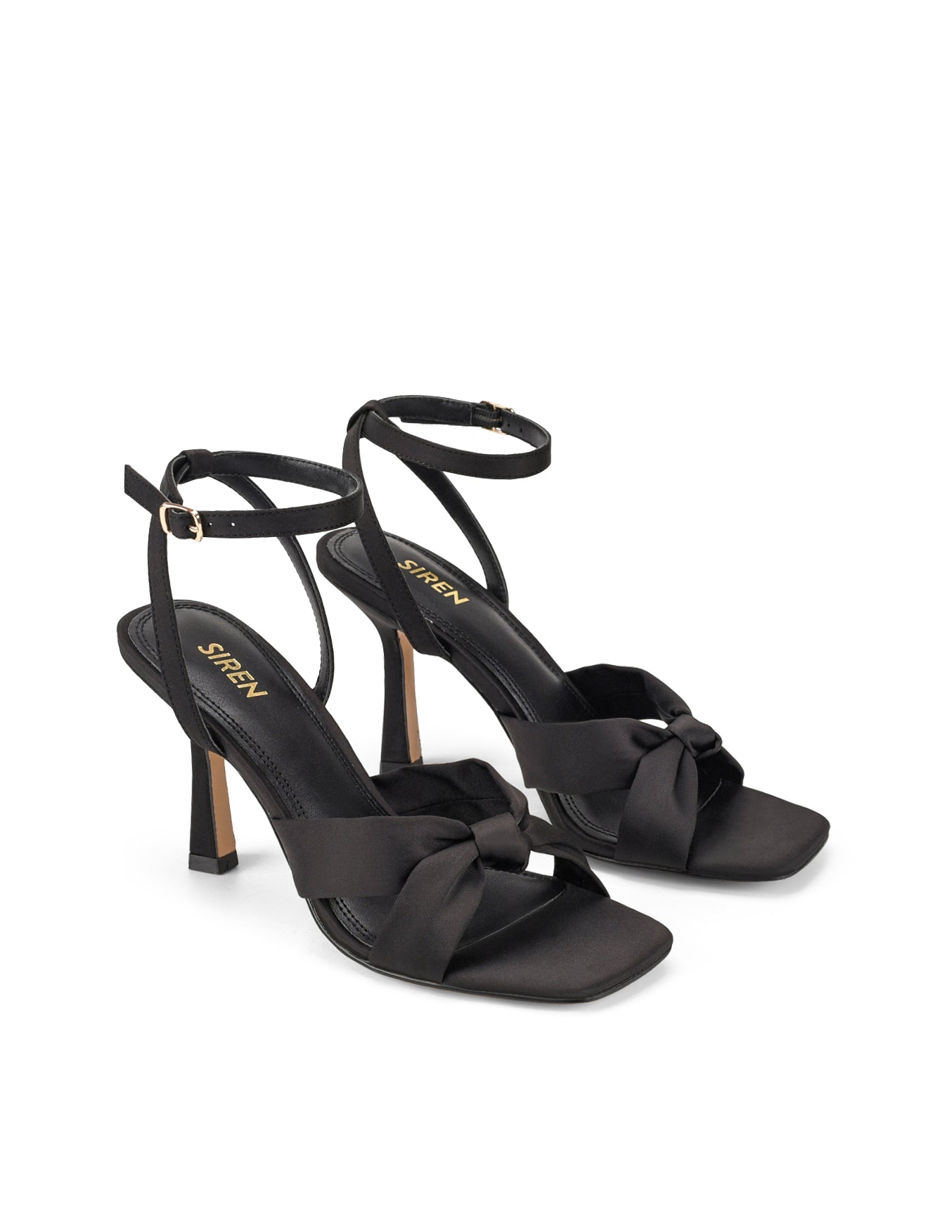 Spring Knot Sandals Black Satin – Siren Shoes - Main Image