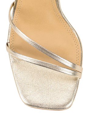 Women's high heel stiletto sandal in gold metallic leather