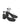 Women's black leather block heel strappy sandal with buckle fastening