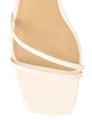 Women's cream white leather block heel strappy sandal with buckle fastening