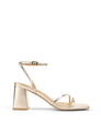 Women's gold leather block heel strappy sandal 