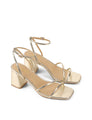 Women's gold leather block heel strappy sandal 