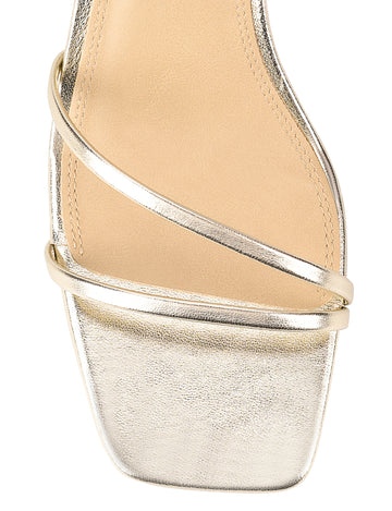 Women's gold leather block heel strappy sandal 